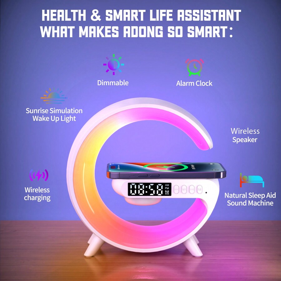 PAKRYS Smart Lamp With 10 Light ModeS Phone Charging Wireless Music