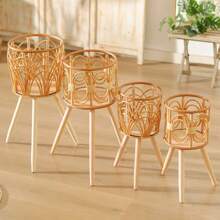 Nordic Style Lattice Flower Stand, Triangular, Floor-Standing, Woven, For Living Room, Balcony, Indoor Plants