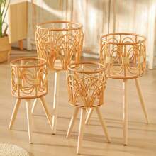 Nordic Style Lattice Flower Stand, Triangular, Floor-Standing, Woven, For Living Room, Balcony, Indoor Plants