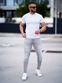 GINGTTO Men's Pocket Casual Simple Denim Long Pants, Daily Wear - Grey - View 4