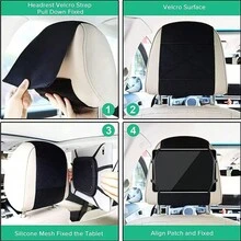 360° 可旋转硅胶汽车头枕支架，适用于平板电脑和游戏设备 - 黑色 - 查看 8