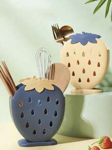 1 pieza Caja de almacenamiento de cubiertos de plástico cubiertos almacenamiento fresa diseño para cocina - Rosa Pálido - Ver 3