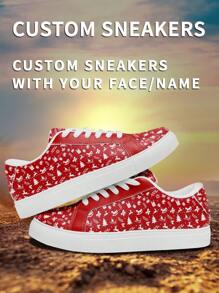 1 Pair Of Christmas Gifts Custom Sneakers With Name, Personalized Santa Photo Sneakers, Custom Name Holiday Sneakers, Custom Sneakers With Festive Design, Unique Photo Sneakers, Personalized Sneakers For Him And Her, Custom Casual Sneakers , Perfect Christmas Gift For Mom/Dad/Her/Him/Girlfriend/Boyfriend/Wife/Husband/Friend. - White - View 2