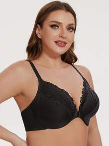 MELENECA Soutien-gorge à armatures en dentelle avec fermeture sur le devant et dos nageur pour femme, non doublé, grande taille, couverture complète