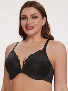 MELENECA Soutien-gorge à armatures en dentelle avec fermeture sur le devant et dos nageur pour femme, non doublé, grande taille, couverture complète