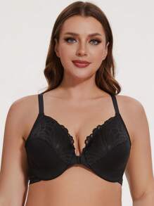 MELENECA Soutien-gorge à armatures en dentelle avec fermeture sur le devant et dos nageur pour femme, non doublé, grande taille, couverture complète