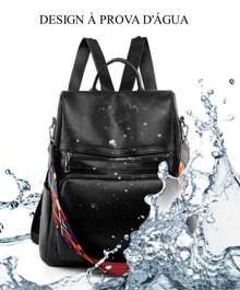 Backpack 2024 Women's Bag LARGE School Work Travel Synthetic Leather - 咖啡棕 - 查看 9