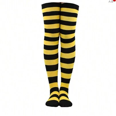 Meia Feminina Listrada Colorida Altura Do Joelho Para Festa / Carnaval / Dia Das Bruxas/cosplay