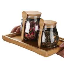 1pc Transparent Glass Storage Jar With Wooden Spoon, Glass Bottle, Available In Multiple Capacities, Mixed Grains & Snacks Sealed Canister, Multi-Purpose Food Storage Container For Dry Goods, Nuts And Spices, Kitchen Supplies