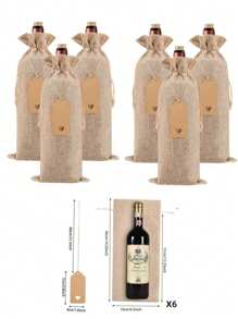 Set de 6/12 bolsas con cordón para botellas de vino, bolsas y etiquetas reutilizables para regalo, para decoración de fiesta de cumpleaños, boda, Navidad, Año Nuevo y suministros para fiestas