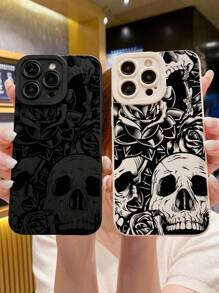 2个复古骷髅花卉印花手机壳，深色系手机壳，黑白手机壳，兼容和Galaxy手机，手机保护套 - 彩色 - 查看 1