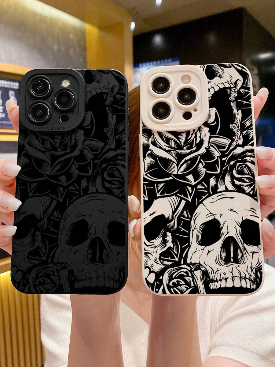 2个复古骷髅花卉印花手机壳,深色系手机壳,黑白手机壳,兼容和Galaxy手机,手机保护套 - 彩色 - 查看 1