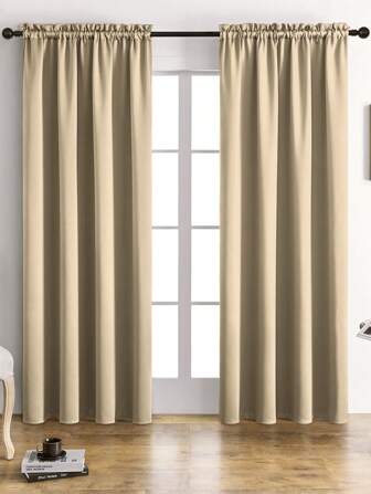1pc Indoor Light Filtering Curtains, Through The Rod Pocket Curtains, For Bedroom/Living Room/Home Decoration, Drape Beautiful, Hanging Natural