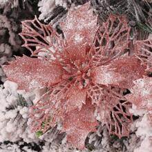 12 件/6 件/1 件人造一品红夹子，可爱的人造一品红花朵，用于圣诞树装饰，可重复使用的闪光人造一品红花朵，DIY 花环，家居装饰，婚礼派对，节日派对装饰，圣诞节/节日/季节性/婚礼圣诞树饰品，闪亮的冬季灌木装饰，适用于圣诞节、新年、婚礼、花环、楼梯、窗户、壁炉、圣诞树 - 玫瑰金 - 查看 8