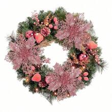 12 件/6 件/1 件人造一品红夹子，可爱的人造一品红花朵，用于圣诞树装饰，可重复使用的闪光人造一品红花朵，DIY 花环，家居装饰，婚礼派对，节日派对装饰，圣诞节/节日/季节性/婚礼圣诞树饰品，闪亮的冬季灌木装饰，适用于圣诞节、新年、婚礼、花环、楼梯、窗户、壁炉、圣诞树 - 玫瑰金 - 查看 7