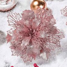 12 件/6 件/1 件人造一品红夹子，可爱的人造一品红花朵，用于圣诞树装饰，可重复使用的闪光人造一品红花朵，DIY 花环，家居装饰，婚礼派对，节日派对装饰，圣诞节/节日/季节性/婚礼圣诞树饰品，闪亮的冬季灌木装饰，适用于圣诞节、新年、婚礼、花环、楼梯、窗户、壁炉、圣诞树 - 玫瑰金 - 查看 5