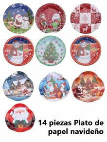 10 piezas Plato navideño plato desechable - 14 piezas Plato depapel navideño - Ver 1