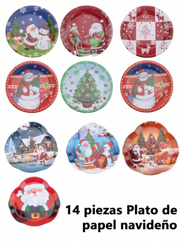 10 piezas Plato navideño plato desechable