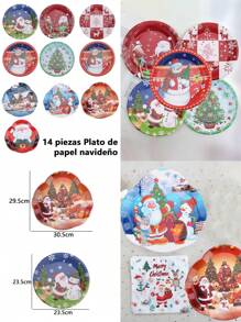 10 piezas Plato navideño plato desechable - 14 piezas Plato depapel navideño - Ver 2