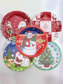 10 piezas Plato navideño plato desechable - 14 piezas Plato depapel navideño - Ver 4