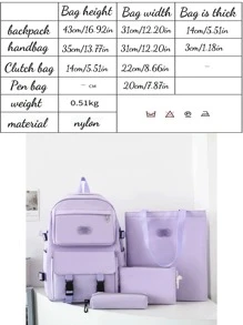 4pcs/Set Customized Backpack, Handbag, Clutch, Pencil Case, Shoulder Bag, Storage Bag, Fashion Minimalist Design, Suitable For School, University, High School, Middle School, Elementary, Large Capacity, Foldable, Multi-Pocket, Customizable Name, DIY Gift, Back To School, Graduation Season, Women & Men, Matching Set, Suitable For Travel, Travel Essential, Bags, Backpack - Purple - View 7