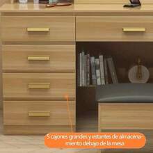 Modern Compact Dressing Table With Mirror 5 Drawers 4 Shelves Led - 卡其色 - 查看 4