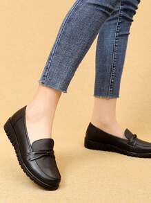 Zapatos cómodos de suela suave zapatos planos antideslizantes con lazo para mujer,Zapatos planos sencillos de mujer sin cordones, zapatos casual versátiles - Negro - Ver 5