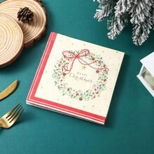 20 件 13 英寸 X 13 英寸 2 层圣诞黄色花环印花餐巾、派对桌装饰纸巾、圣诞快乐