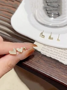 eTel LiKe 3 Pairs Of Heart Shape Women's Fashion Stud Earrings Simple Jewelry Set Gift Valentines,Mom,Mother,Mother's Day,Gift - Yellow Gold - View 4