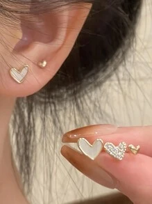 eTel LiKe 3 Pairs Of Heart Shape Women's Fashion Stud Earrings Simple Jewelry Set Gift Valentines,Mom,Mother,Mother's Day,Gift - Yellow Gold - View 3