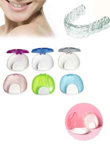 1 Pc Shell-Inspired Retainer Case, Press-Type Switch, Orthodontic Dental Case, Durable Mouth Guard, Night Guard, Teeth Aligner Holder, Portable Storage Container For Braces,Retainer Case, Portable Large Retainer Cases For Retainer And Denture Storage Tight Light And Easy - Coral Pink - View 3