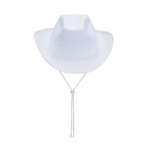 Adjustable Chin Strap Cowboy Hats Cowgirl Hat With Scarf For Women Girls Cowboy Costume Theme Party - 白色 - 查看 3