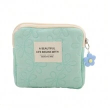 Simple Floral Quilted Square Storage Bag, Lightweight Zipper Sanitary Napkin Storage Box For Travel Storage Bag,Makeup Bag,Cosmetic Bag,Vacation Organizer,Large Capacity Makeup Organizer Makeup Case, For Lipstick, Brush, Skincare, Mobile Phone, Coin, Small Items, For Home,Gift,Vacation And Festival Halloween Christmas Multifunctional Use,Boho Vibes