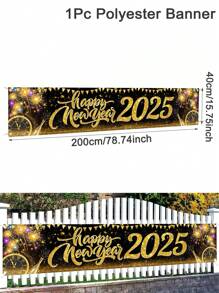 1 件，2025 新年快乐横幅，40*200 厘米涤纶黑金气球烟花倒计时时钟图案新年悬挂横幅，适用于家庭围栏庭院标志、花园、室内室外装饰欢迎活动装饰，2025 年新年快乐庆祝派对装饰，圣诞节 - 彩色 - 查看 13