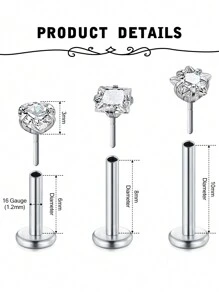 6-8PCS 18G 16G Push In Theadless Nose Rings Studs Hypoallergenic Flat Back Nose Piercing - Gold - View 3