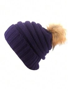 1pc Unisex Y2K Style Fashionable Solid Color Pom Pom Knit Beanie Hat, Suitable For Street, Party, Autumn Winter Outdoor, Warm