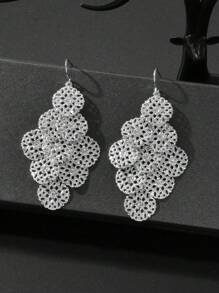 1对时尚银色镂空花朵吊坠耳环，女士派对及日常珠宝配饰 - 銀色 - 查看 2