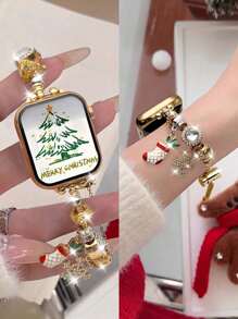 1 件兼容 38/40/41/42/44/45/49 毫米表带,金色菊花装饰表带,优雅女士风格,适用于 Ultra2 1 SE S9/8/7/6/5/4/3/2/1 系列,时尚替换配件 - 金色 - 查看 8