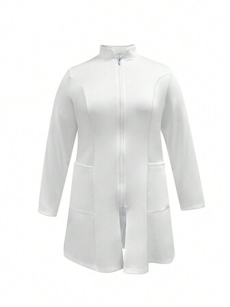 cimmuovere Plus Size Women's Nurse Uniform, Button Front Closure, Multi-Pocket Design, Suitable For Hospital, Nursing, Laboratory Work