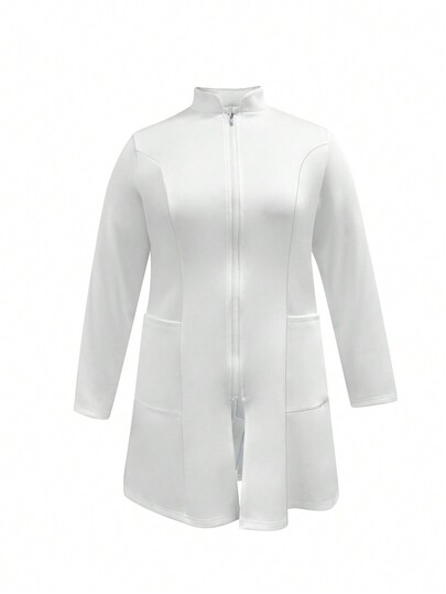 cimmuovere Plus Size Women's Practice Uniform Button Front Hospital Nurse Practice Laboratory Work Multi-Pocket Uniform Lab Coat