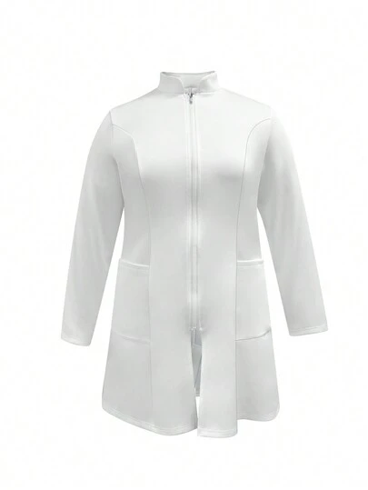 cimmuovere Plus Size Women's Nurse Uniform, Button Front Closure, Multi-Pocket Design, Suitable For Hospital, Nursing, Laboratory Work