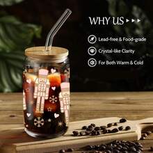 1 chiếc cốc thủy tinh đựng nước đơn giản di động 16oz có ống hút và nắp, cốc quà tặng, cốc thủy tinh trong suốt có họa tiết dễ thương vui nhộn, cốc uống nước Giáng sinh, cốc bia, có thể tái sử dụng, quà tặng ngày lễ cho gia đình, bạn bè Giáng sinh, Halloween, quà tặng ngày lễ tình nhân - trong suốt - Xem 3