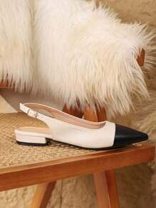 Elegant Solid Color Women's Shoes With Ankle Strap, Low Lightweight Low-Heeled Pointed Toe Flats - Beige - View 5