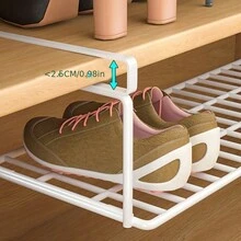 鞋子收纳架鞋柜分层隔断省空间简易铁艺悬挂分层鞋架可折叠鞋子收纳神器-可折叠金属收纳架适用于衣柜卧室宿舍收纳 - 白色 - 查看 4