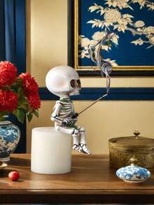 1 件多功能骷髅小雕像，手工制作的骷髅装饰，适用于室内桌面、户外花园和微型景观，非常适合万圣节、哥特式家居装饰和创意展示 - 彩色 - 查看 6