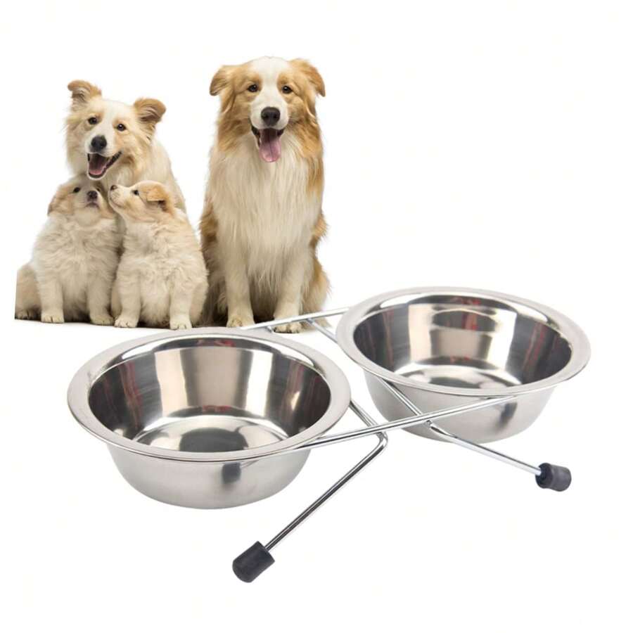 1 件装不锈钢防滑铁架宠物双碗，适用于猫狗，小号/中号/大号