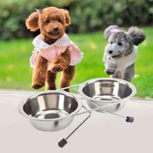 1 件装不锈钢防滑铁架宠物双碗，适用于猫狗，小号/中号/大号