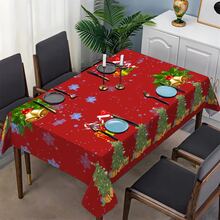 1 件防水耐热涤纶桌布 - 节日印花，编织矩形餐桌布，适用于餐桌和咖啡桌 - 机织涤纶面料，圣诞装饰 - 彩色 - 查看 3