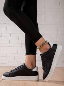 新款厚底纯白透气时尚女士休闲运动鞋，舒适软底防滑防臭耐用旅游鞋 - 黑白 - 查看 5