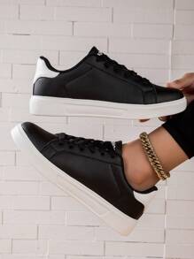 新款厚底纯白透气时尚女士休闲运动鞋，舒适软底防滑防臭耐用旅游鞋 - 黑白 - 查看 2